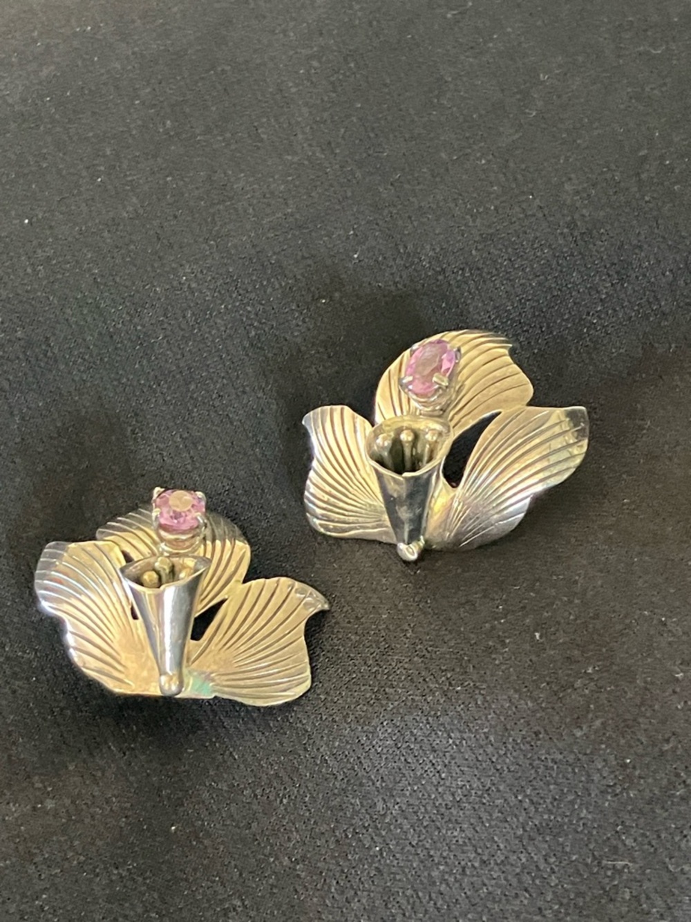 Vintage Carol Felley Amethyst Flower Sterling Silver Earrings